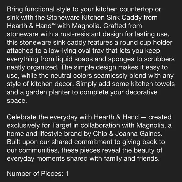 Hearth & Hand Stoneware Kitchen Sink Caddy - Picture 7 of 16